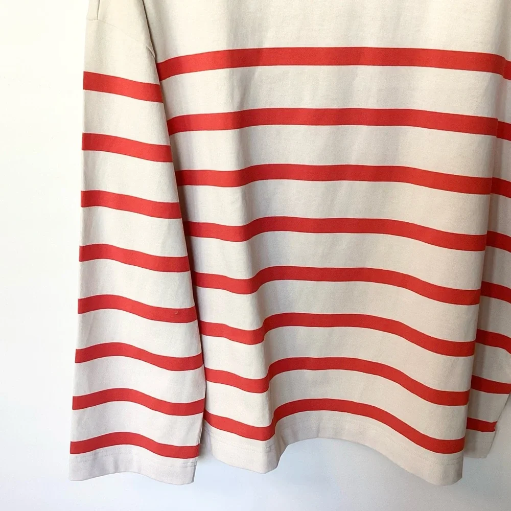 NWT J.Crew Mariner Jersey Relaxed Boatneck T-Shirt in Stripe - Natural/Red - XL - Picture 3 of 7